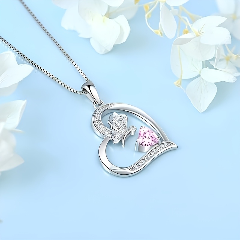 S925 Silver Hollow Heart Butterfly Pendant Necklace